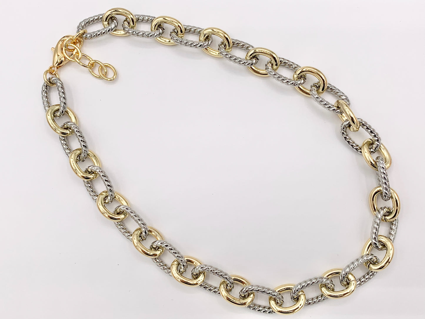 Chunky Twisted Oval Link Chain Necklace And Bracelet in Gold/Silver 2 Tone Plated Copper Finished Necklace 18.5"-20" Bracelet 7"-8" 1PC