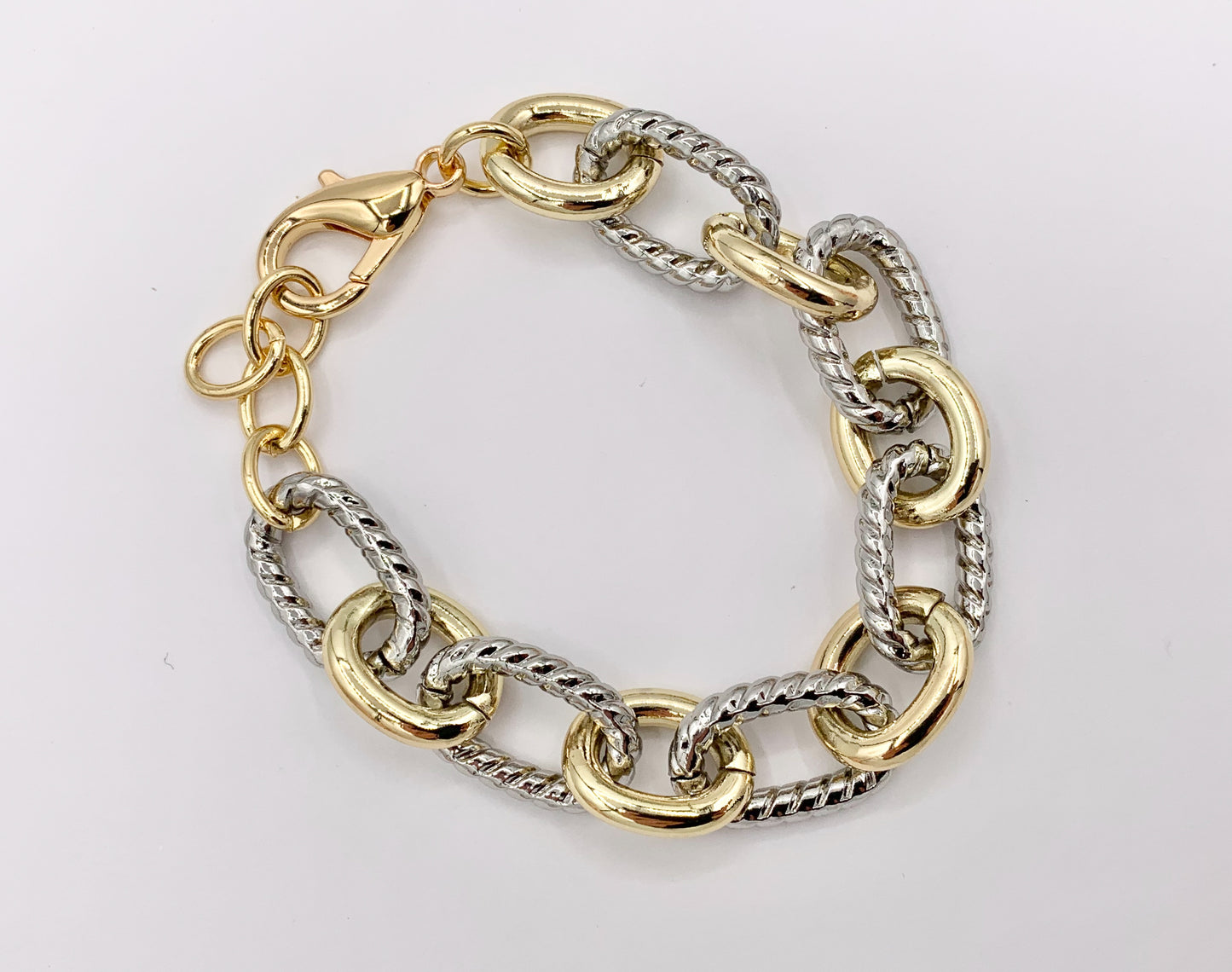 Chunky Twisted Oval Link Chain Necklace And Bracelet in Gold/Silver 2 Tone Plated Copper Finished Necklace 18.5"-20" Bracelet 7"-8" 1PC