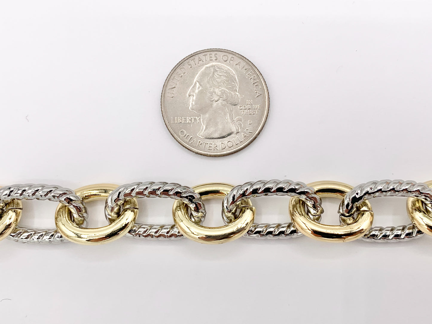 Chunky Twisted Oval Link Chain Necklace And Bracelet in Gold/Silver 2 Tone Plated Copper Finished Necklace 18.5"-20" Bracelet 7"-8" 1PC