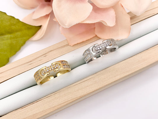 Cute Buckle CZ Rings Real 18K Gold/Platinum Plated CZ Pave Adjustable Ring 4 PCS