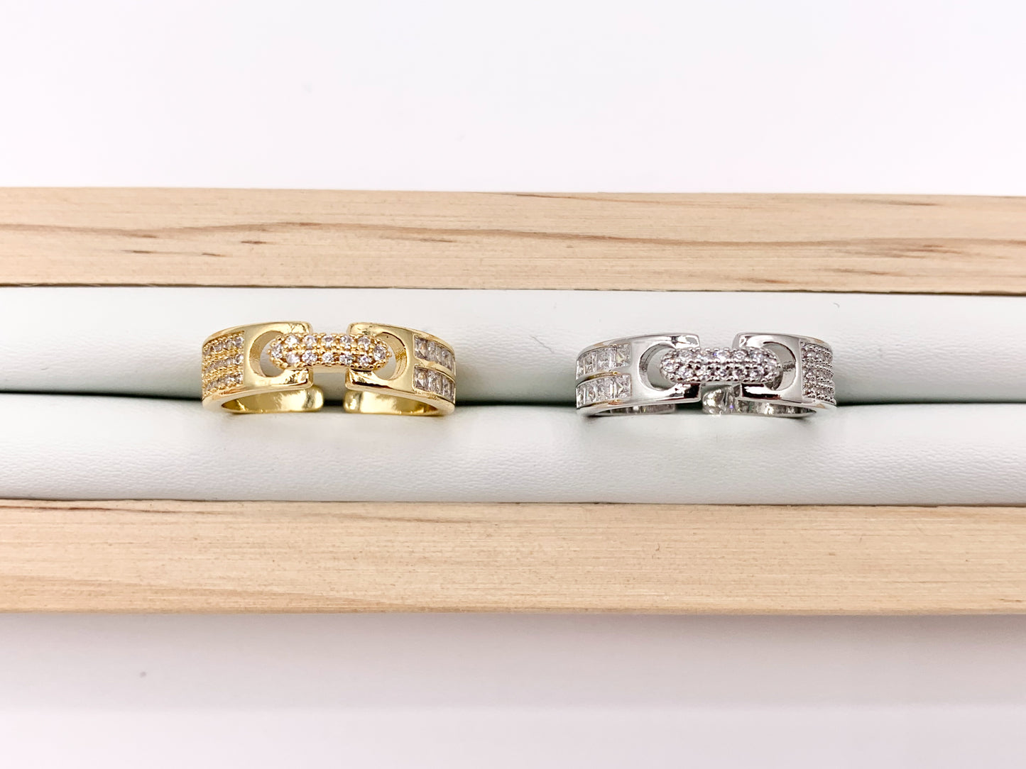 Cute Buckle CZ Rings Real 18K Gold/Platinum Plated CZ Pave Adjustable Ring 4 PCS