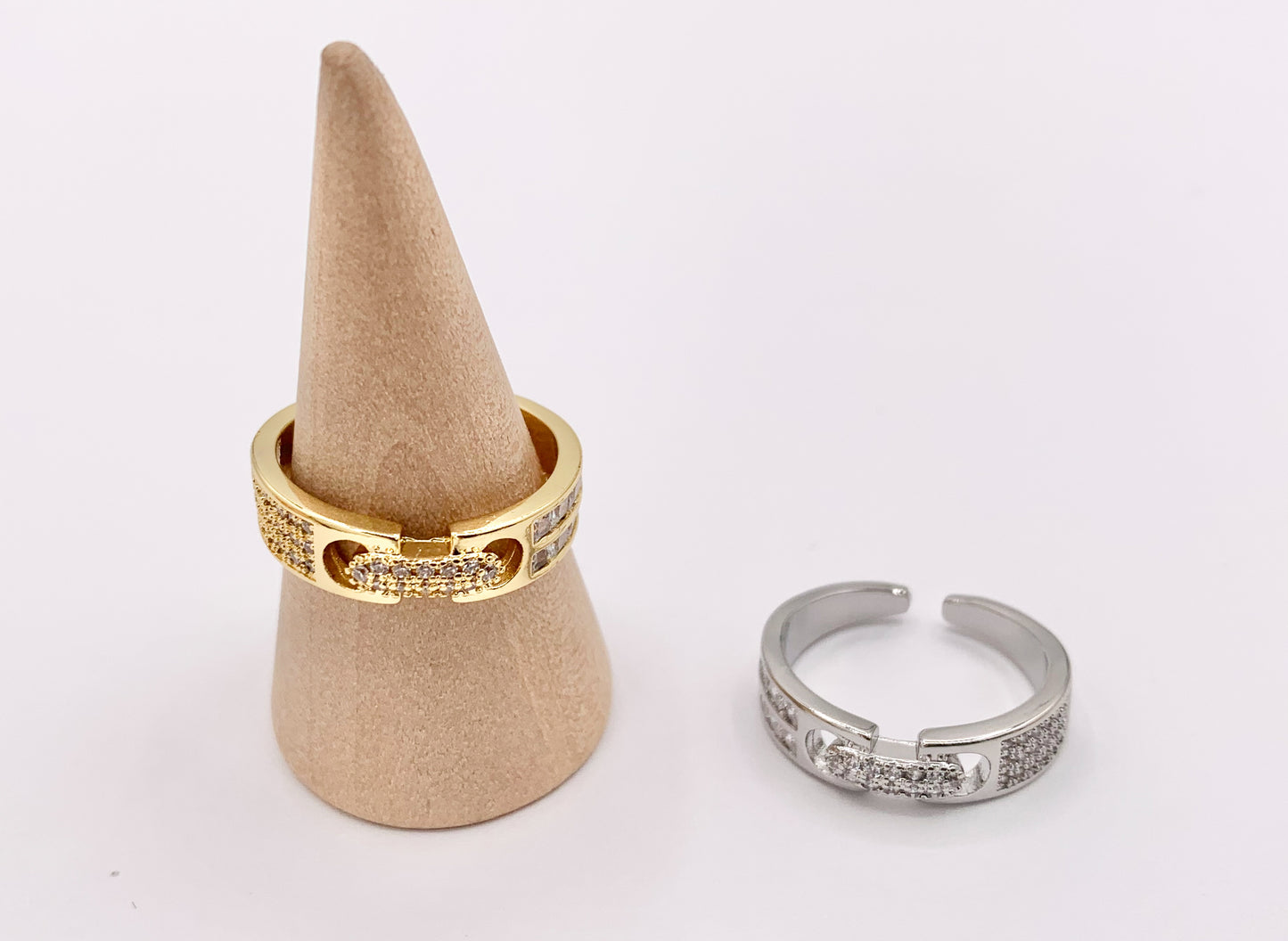 Cute Buckle CZ Rings Real 18K Gold/Platinum Plated CZ Pave Adjustable Ring 4 PCS