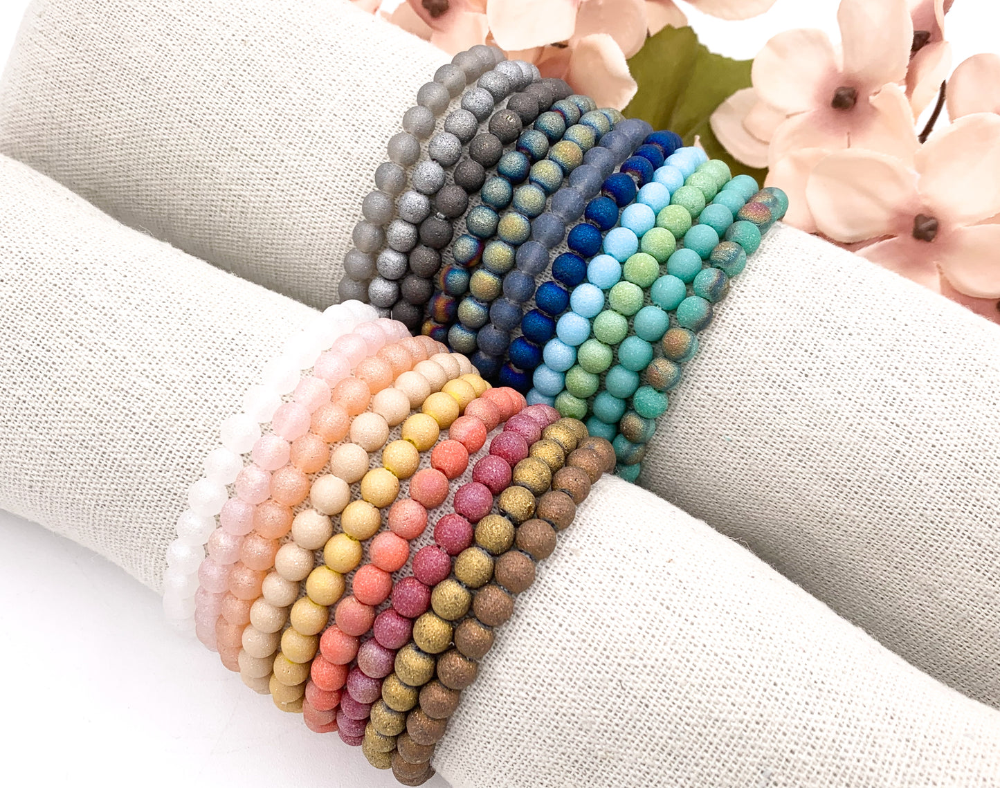 6mm Glass Druzy Beaded Stretchy Bracelets Imitation Druzy Glass Bracelets 7" 1 PC