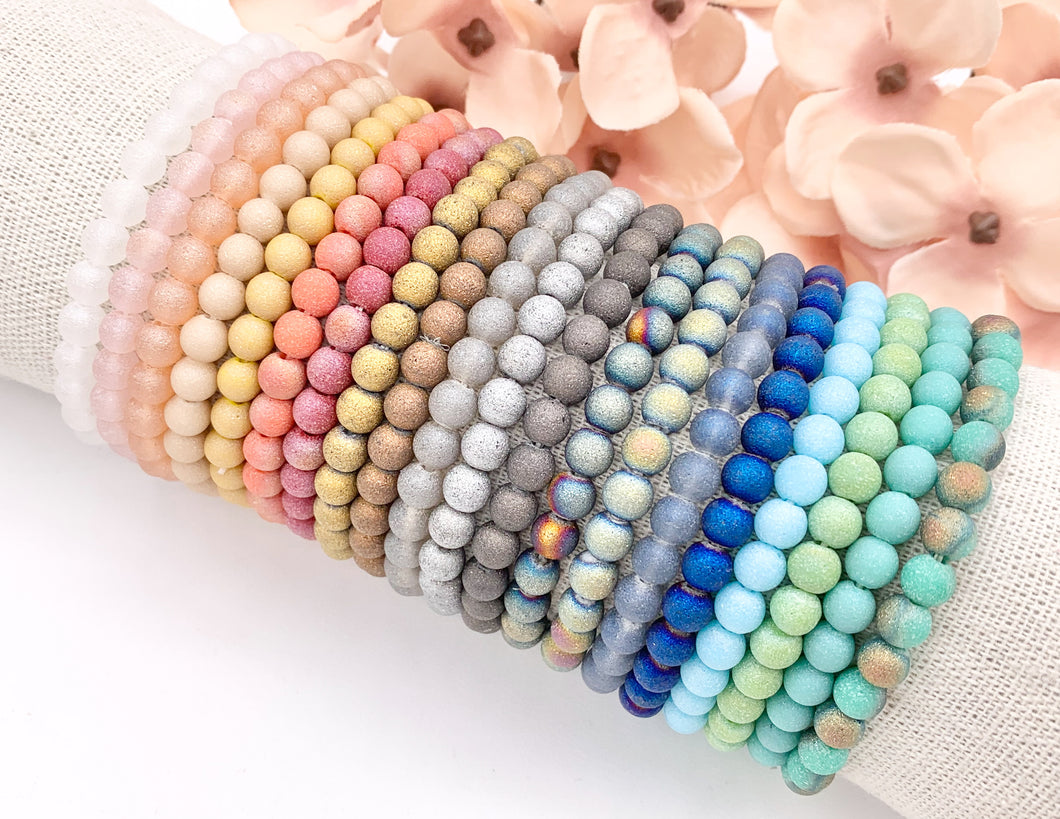 6mm Glass Druzy Beaded Stretchy Bracelets Imitation Druzy Glass Bracelets 7