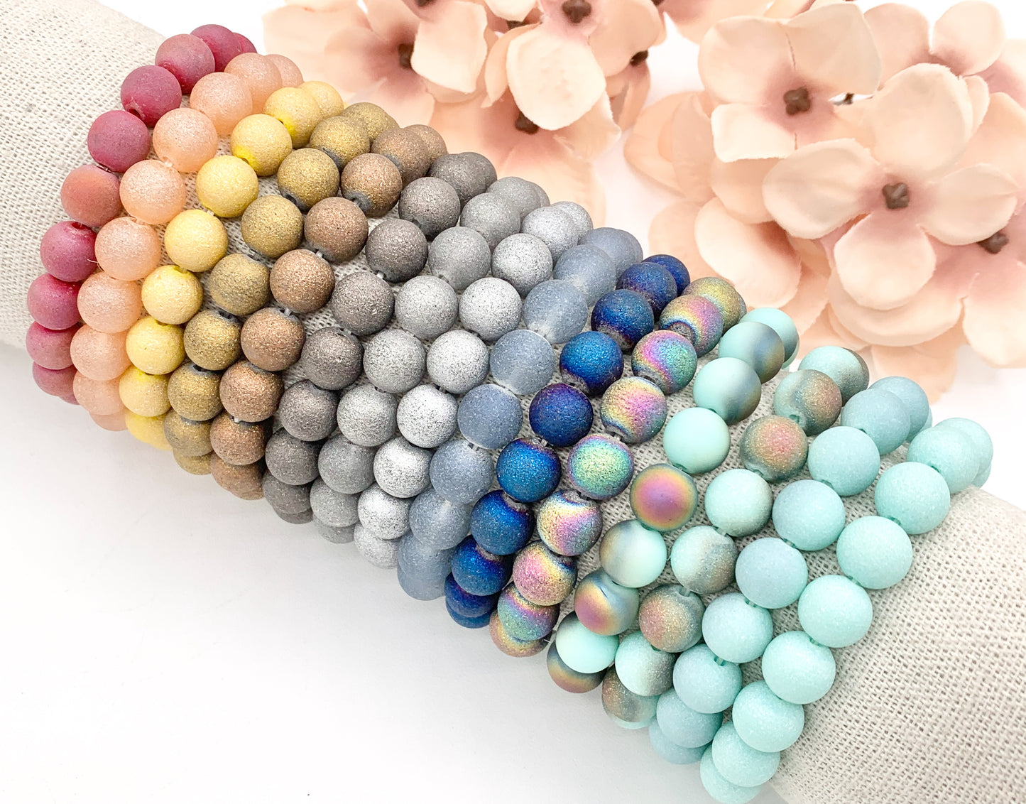 10mm Glass Druzy Beaded Stretchy Bracelets Imitation Druzy Glass Bracelets 7" 1 PC