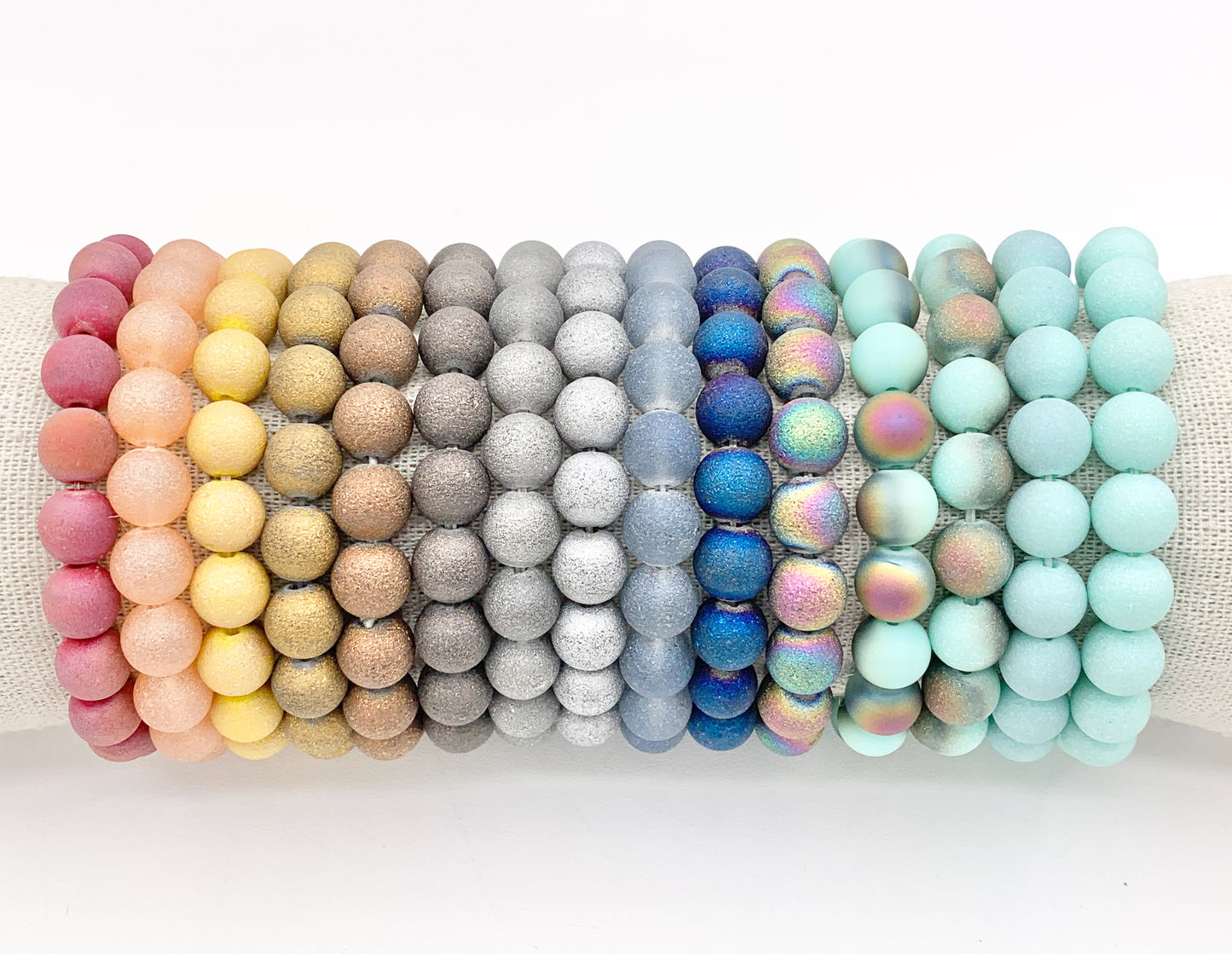 10mm Glass Druzy Beaded Stretchy Bracelets Imitation Druzy Glass Bracelets 7" 1 PC