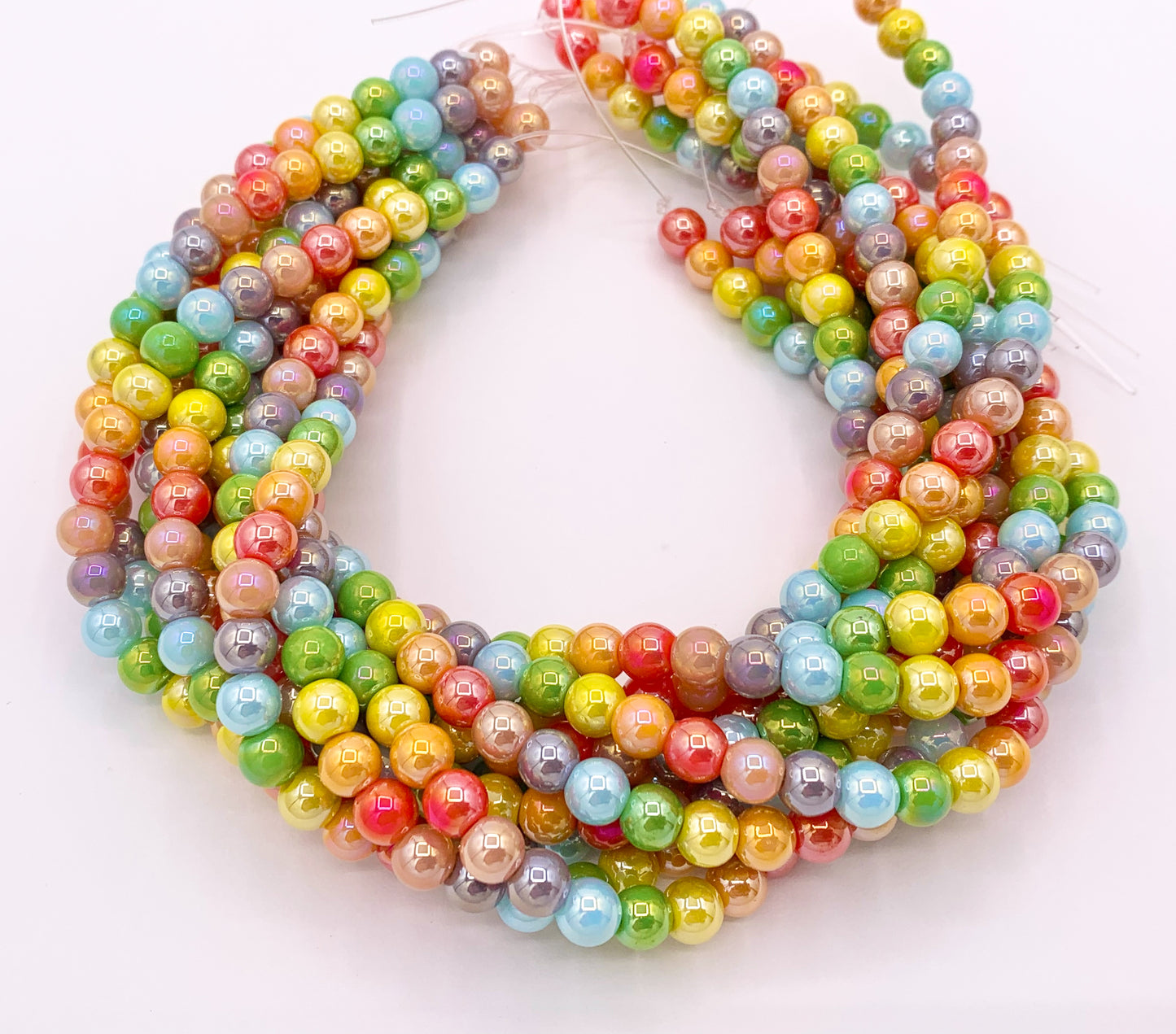 6mm Electroplated Multicolor Round Shiny Glass Beads 1 Strand 10.5" Price 1 Strand