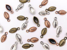 Cargar imagen en el visor de la galería, 7x15mm Pewter One Sided Tiny Football Charms Small Curved Sports Charms Bulk Order in  Silver, Copper and Brass 125G
