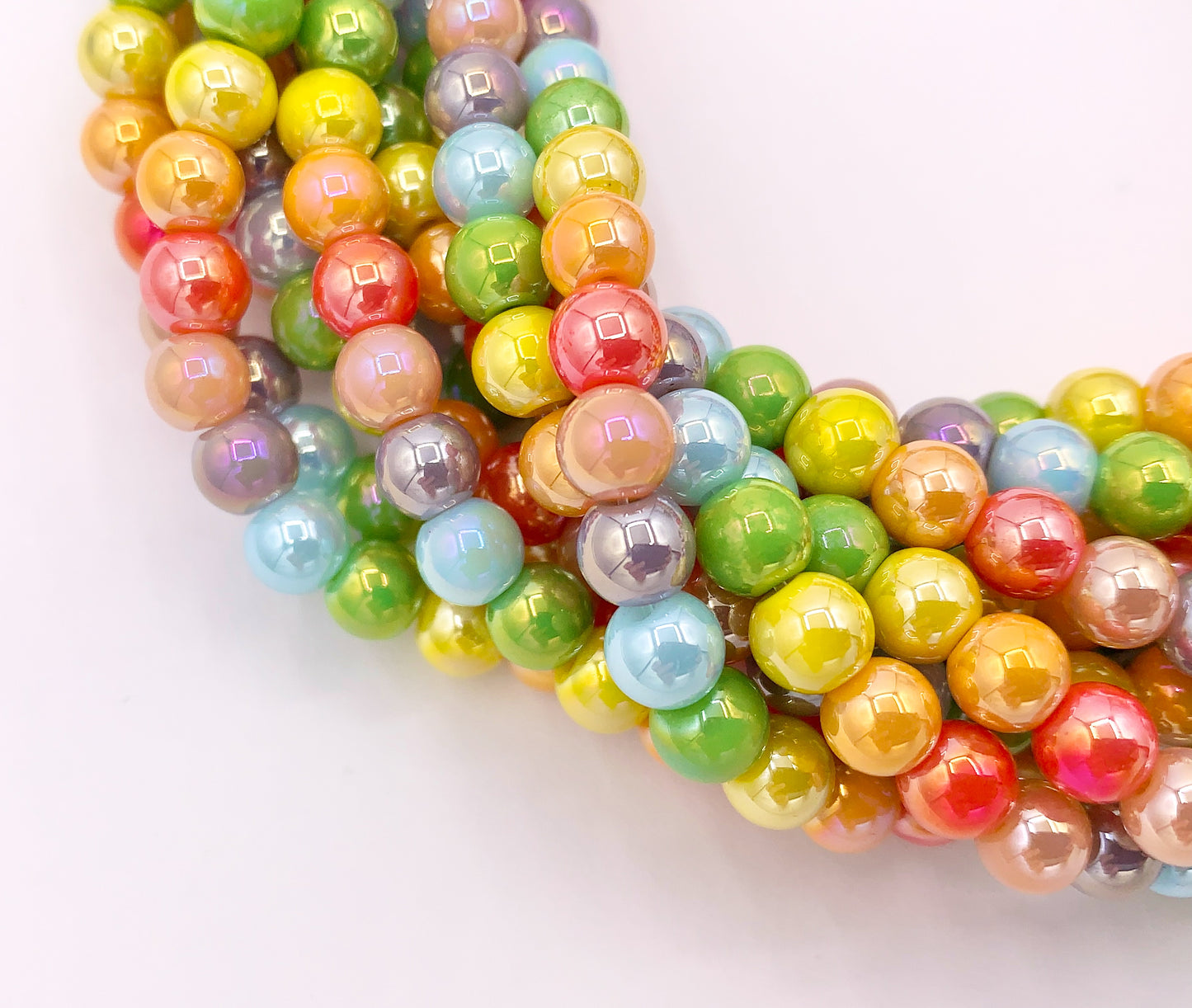 6mm Electroplated Multicolor Round Shiny Glass Beads 1 Strand 10.5" Price 1 Strand