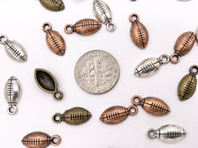 Cargar imagen en el visor de la galería, 7x15mm Pewter One Sided Tiny Football Charms Small Curved Sports Charms Bulk Order in  Silver, Copper and Brass 125G
