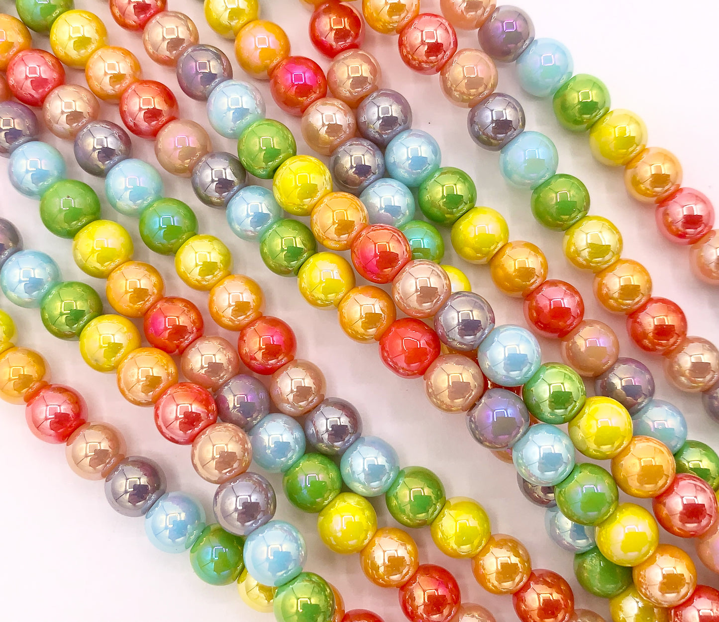 6mm Electroplated Multicolor Round Shiny Glass Beads 1 Strand 10.5" Price 1 Strand