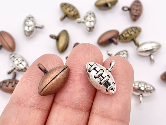 11x13mm Pewter Puffy Tiny Football Charms Small Curved Sports Charms Bulk Order in  Silver, Copper and Brass 125G