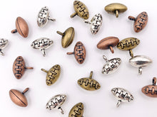 Load image into Gallery viewer, 11x13mm Pewter Puffy Tiny Football Charms Small Curved Sports Charms Bulk Order in  Silver, Copper and Brass 125G
