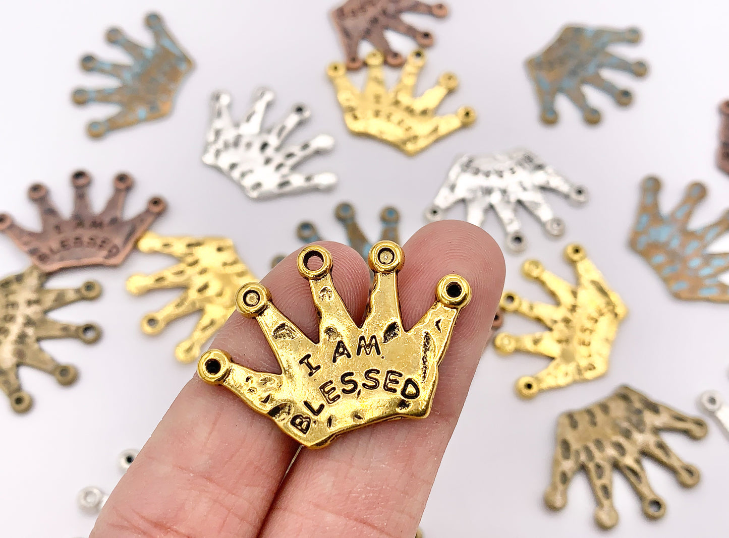 31x21mm Pewter Crown Pendants Cute Large Tiara Charms Bulk Order in Gold, Silver, Brass, Copper and Patina