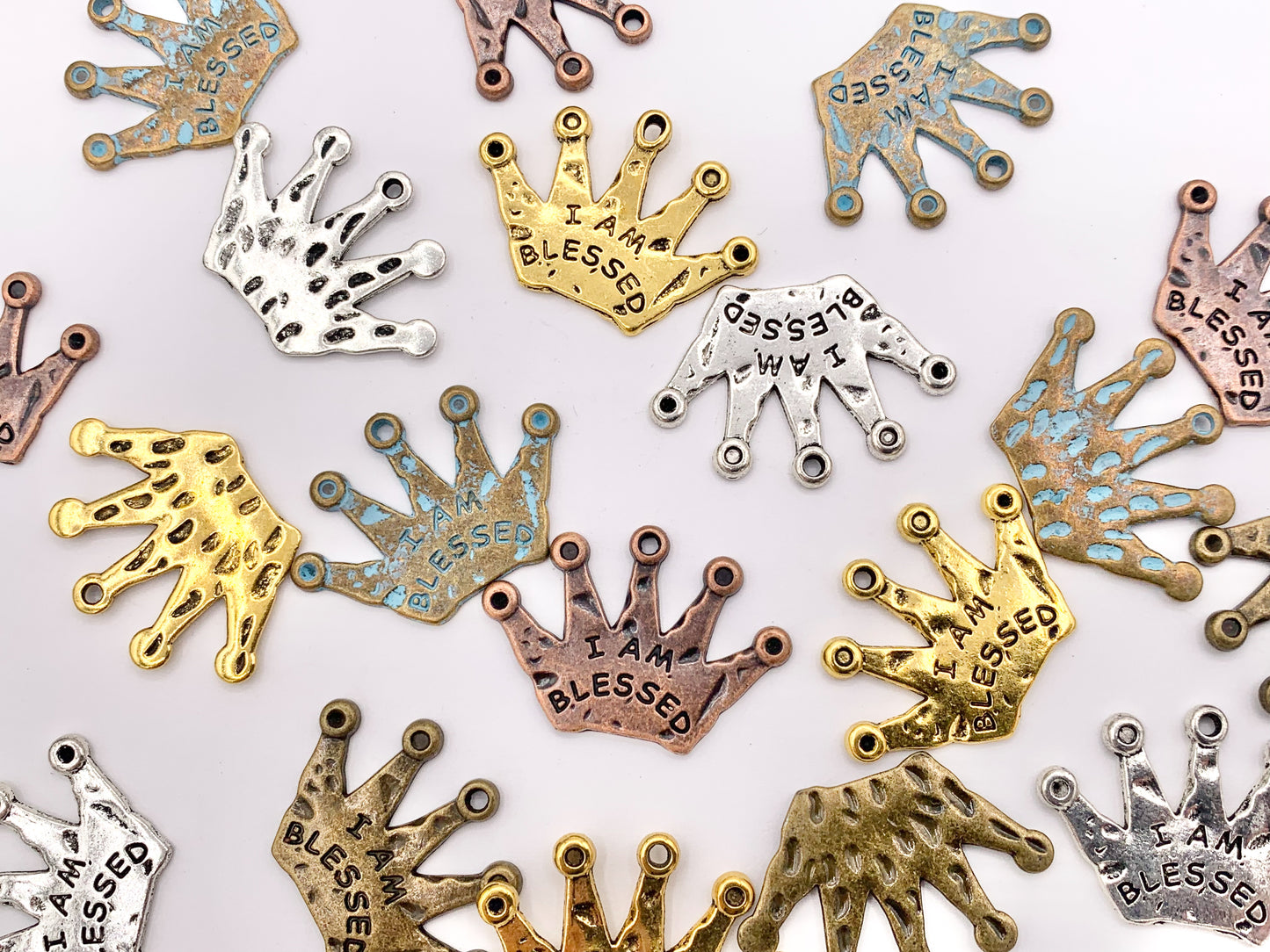 31x21mm Pewter Crown Pendants Cute Large Tiara Charms Bulk Order in Gold, Silver, Brass, Copper and Patina