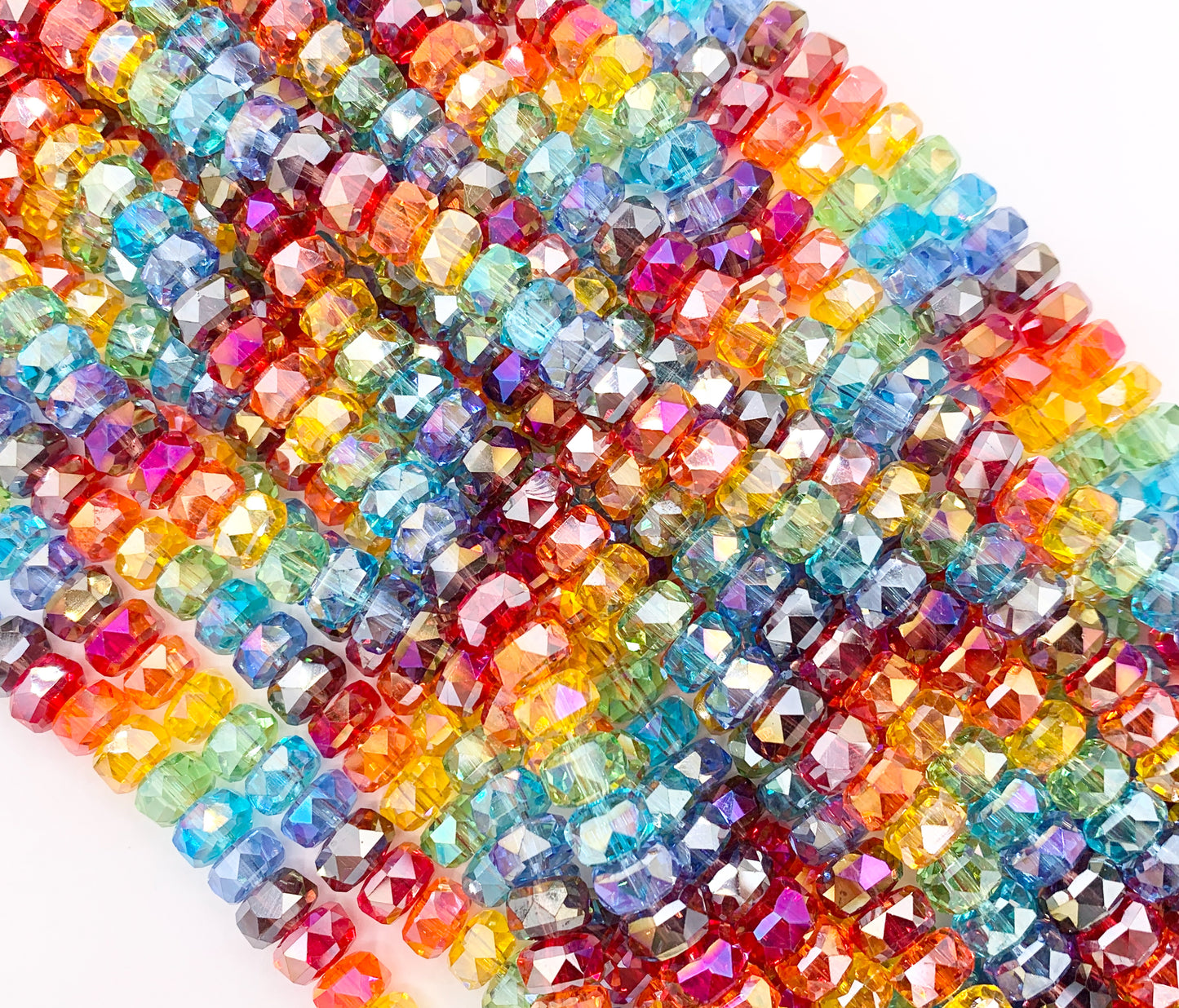 7-8mm High Quality Rainbow Multicolor Crystal Wheel Shape Faceted Shiny Crystal Beads 1 Strand 8"