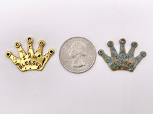 Load image into Gallery viewer, 31x21mm Pewter Crown Pendants Cute Large Tiara Charms Bulk Order in Gold, Silver, Brass, Copper and Patina
