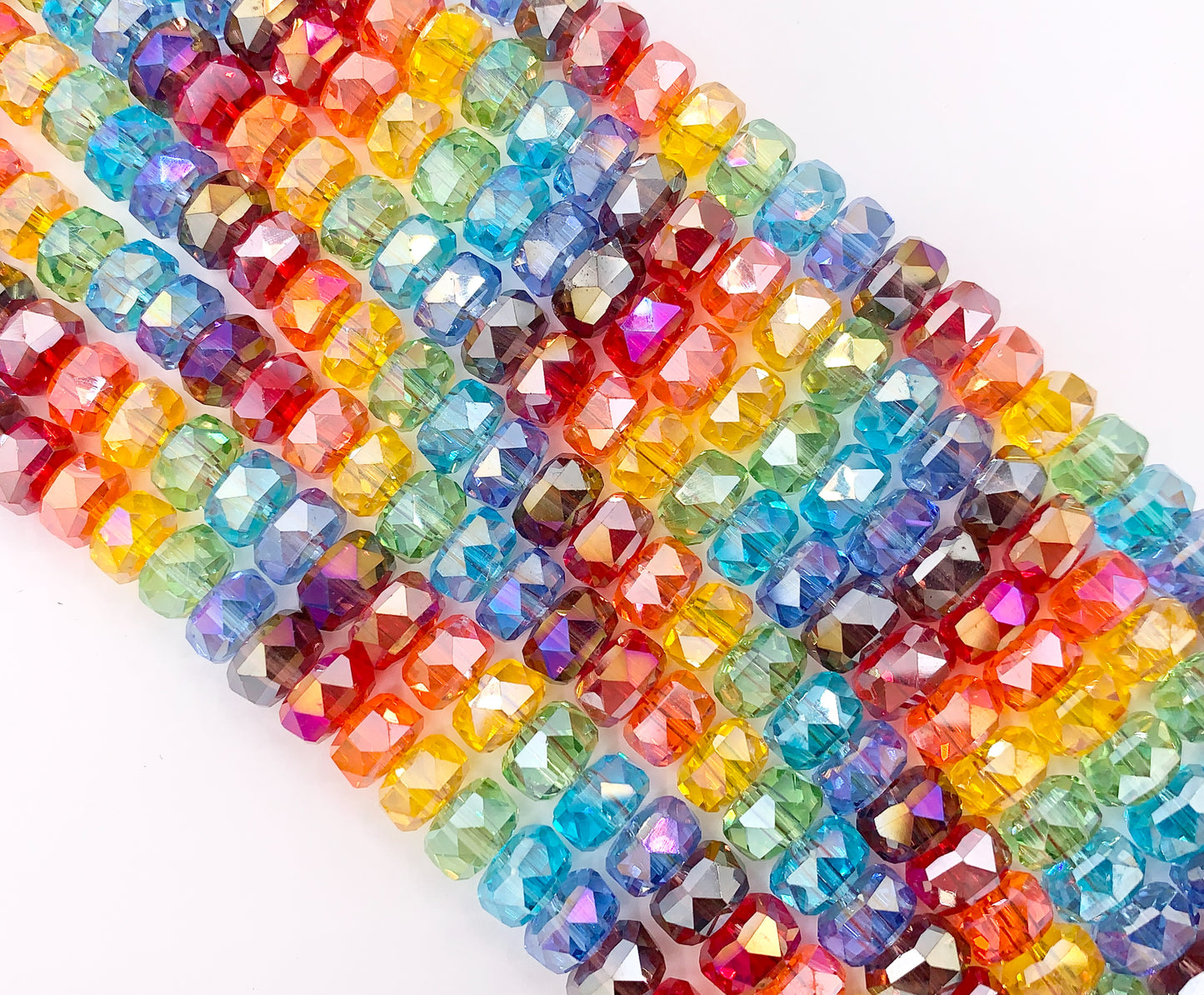 7-8mm High Quality Rainbow Multicolor Crystal Wheel Shape Faceted Shiny Crystal Beads 1 Strand 8"