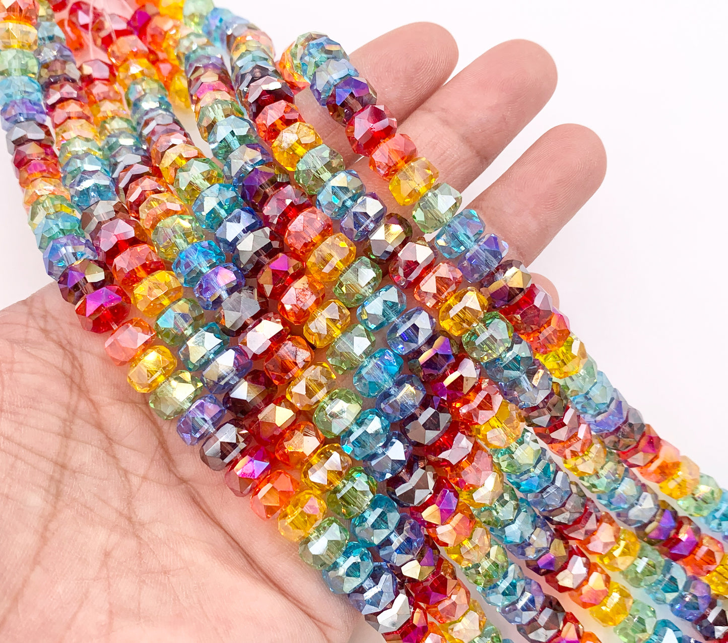 7-8mm High Quality Rainbow Multicolor Crystal Wheel Shape Faceted Shiny Crystal Beads 1 Strand 8"