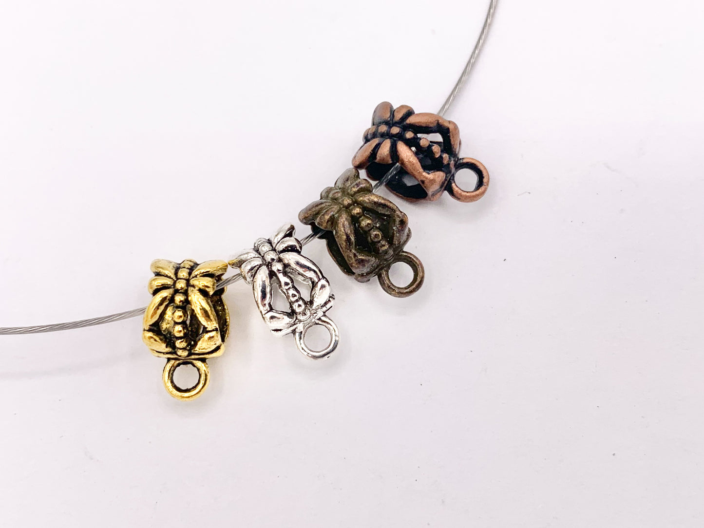 6x8mm Pewter Charm Holder Spacers Butterfly Carved Spacers with Loop in Gold, Silver, Bronze and Copper 125G