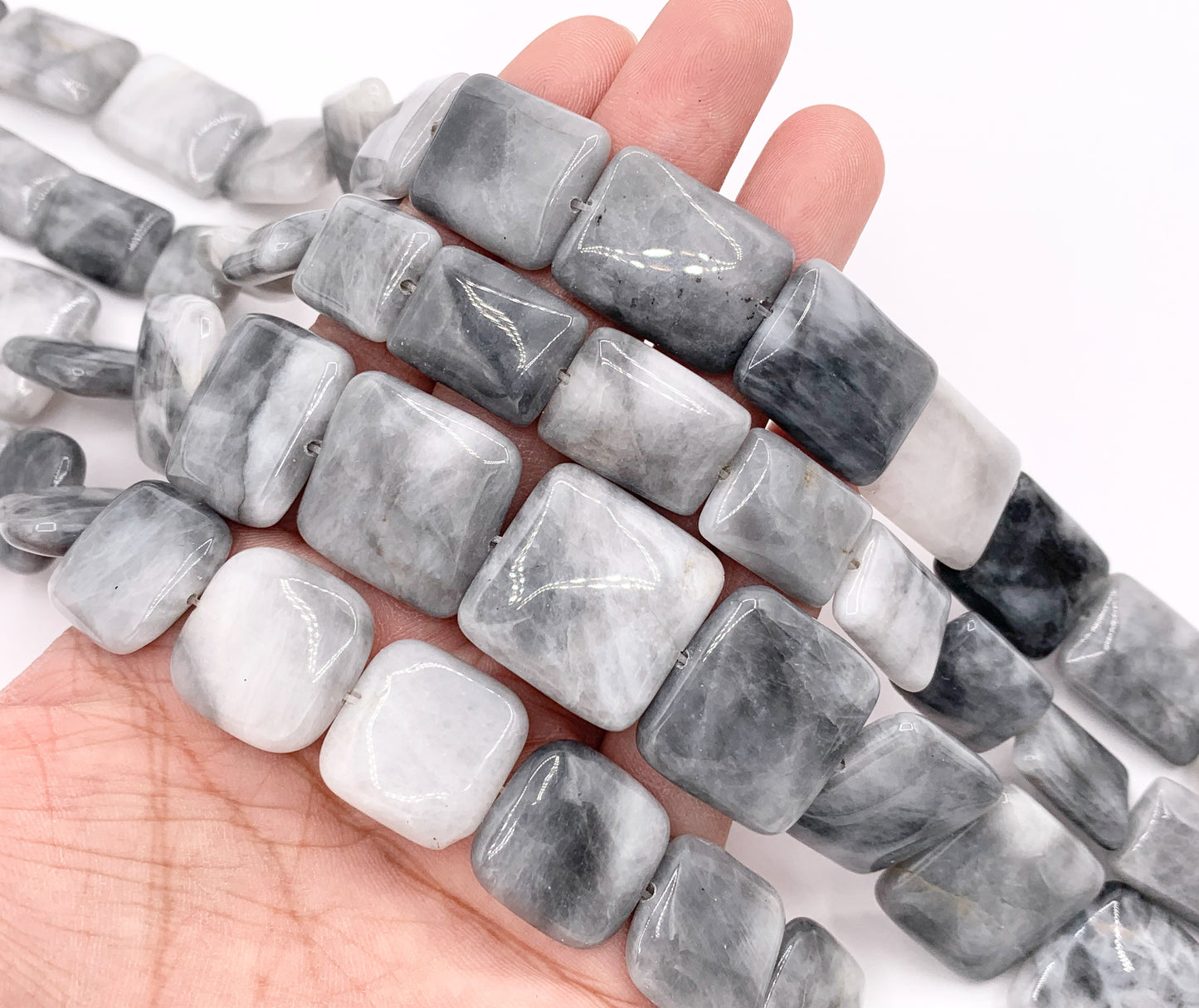 Eagle's Eye Square & Rectangle Smooth Natural Gray Stone Beads 15"- 16" Price 1 Strand