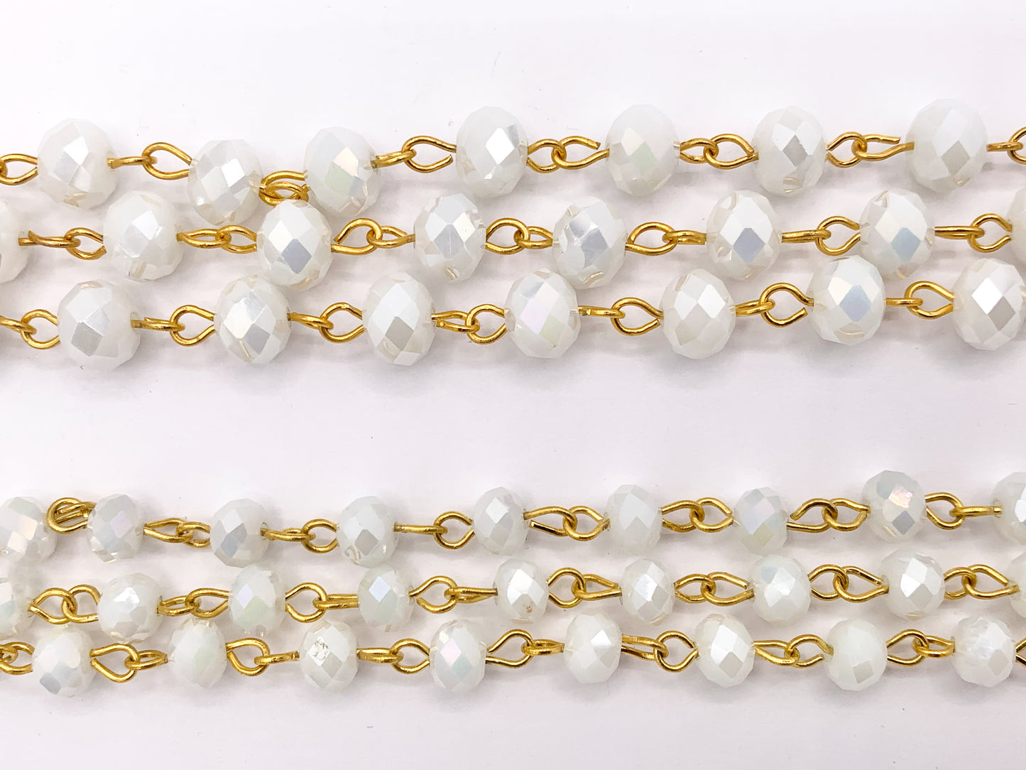 White AB Crystal Rondelle Faceted Rosary Beaded Chain With Gold Wire By Spool 6mm 8mm
