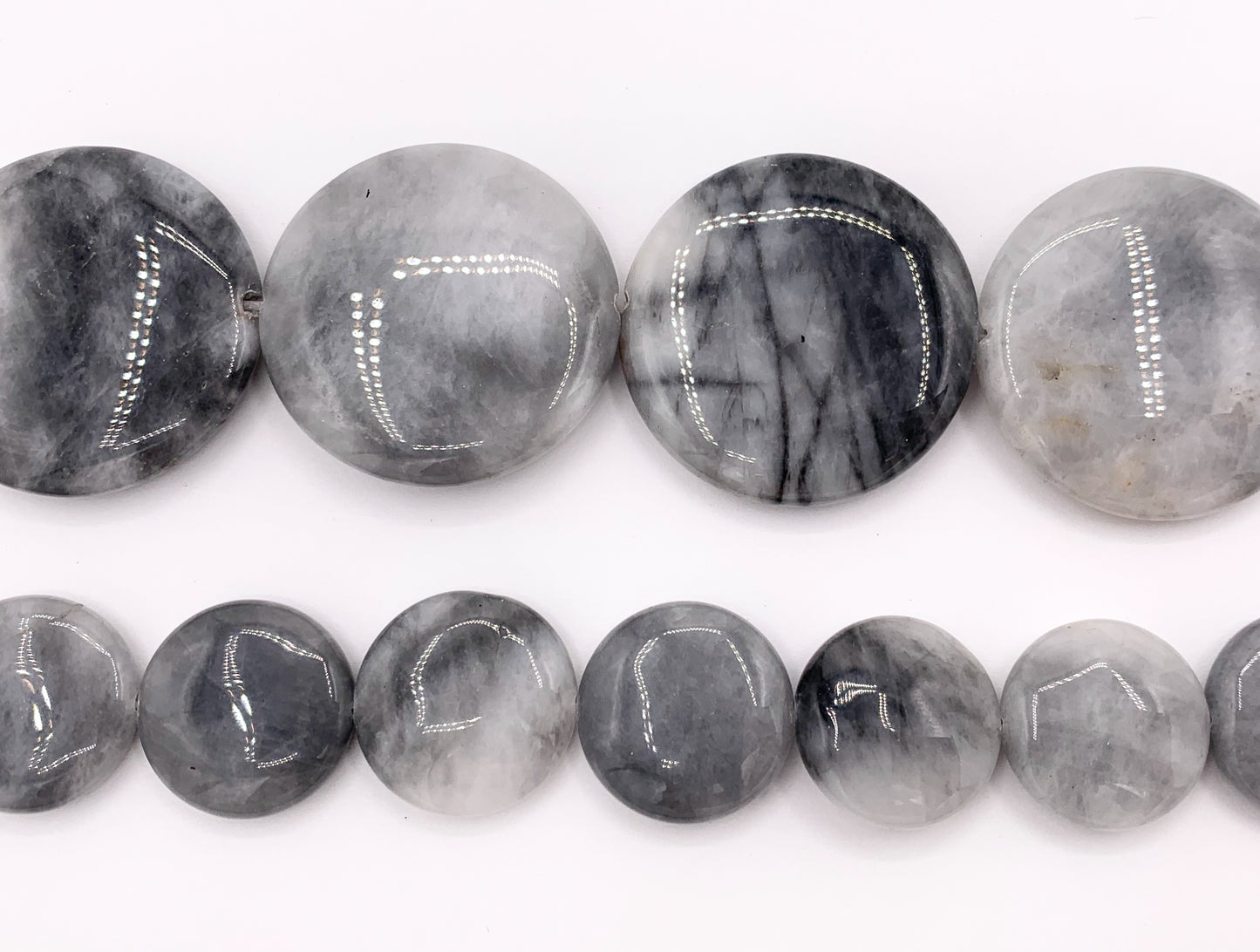 Eagle Eye Oval & Coin Smooth Natural Gray Stone Beads 15"- 16" Price 1 Strand