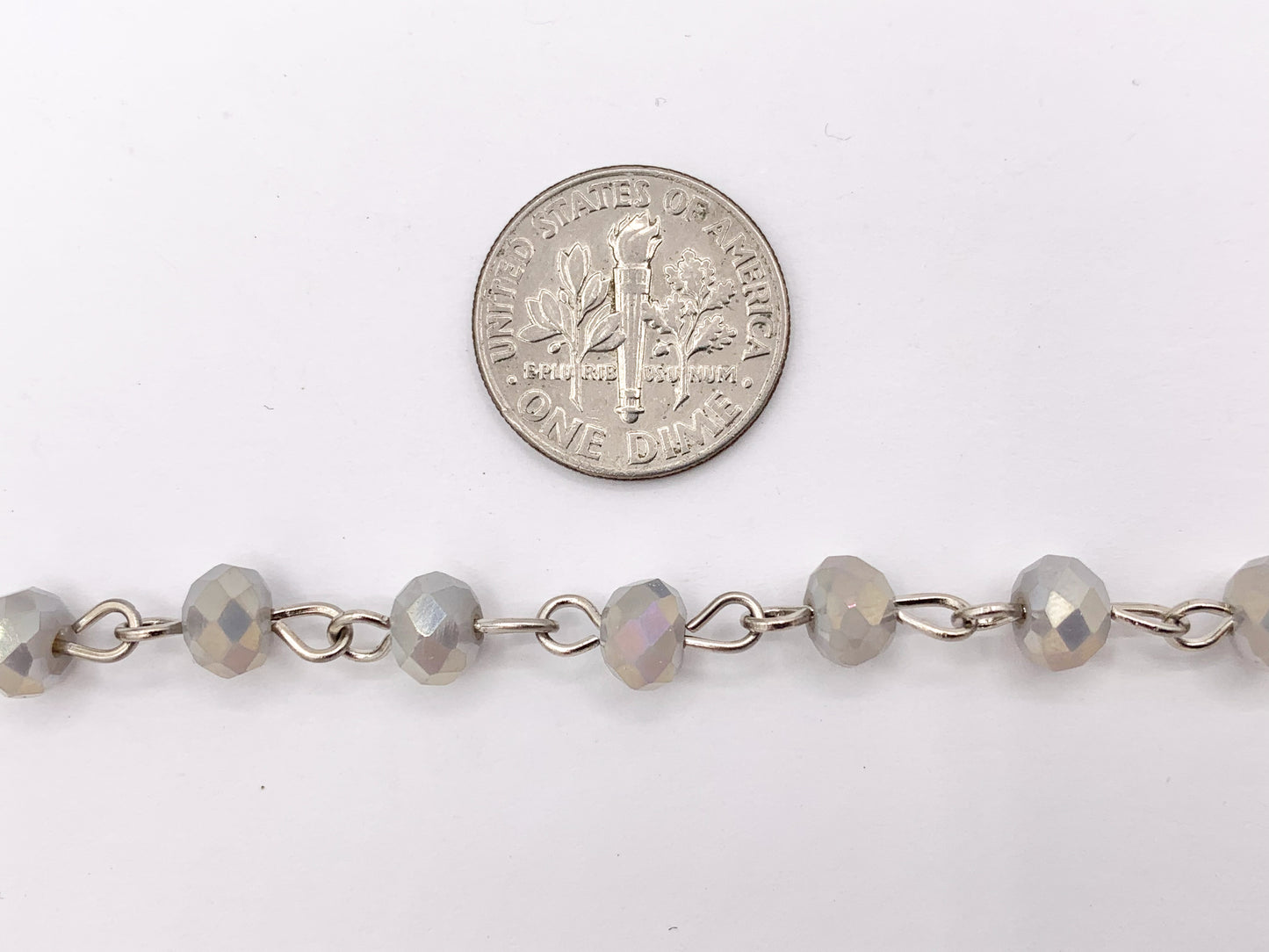 Light Gray AB Crystal Rondelle Faceted Rosary Beaded Chain With Silver Wire By Spool 6mm