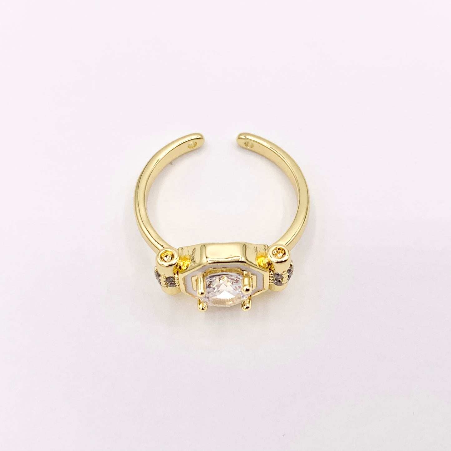 CZ Pave Rhinestone Adjustable Octagon Enamel Rings in 18K Gold Plated Copper 4 PCS
