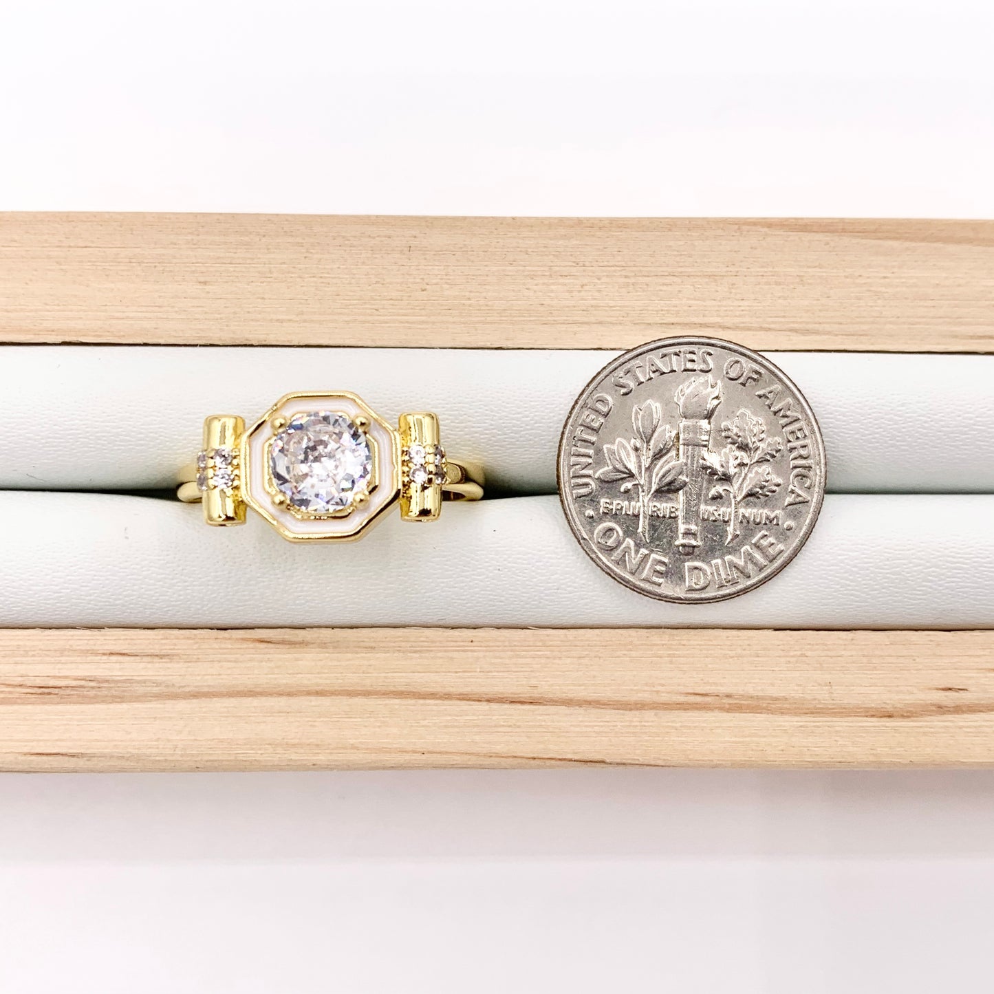 CZ Pave Rhinestone Adjustable Octagon Enamel Rings in 18K Gold Plated Copper 4 PCS