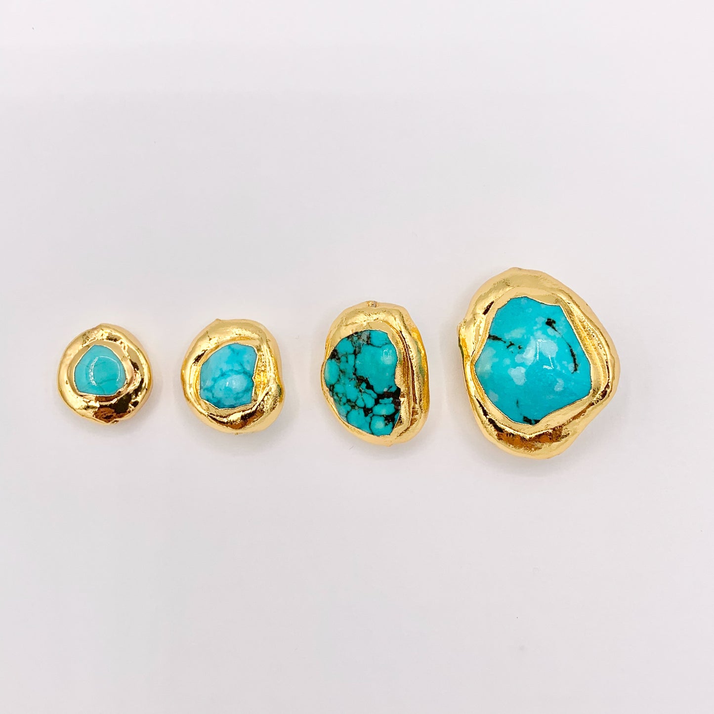 Gold Trim Turquoise Magnesite Beads in 18K Gold Plated Copper Come in 4 Sizes