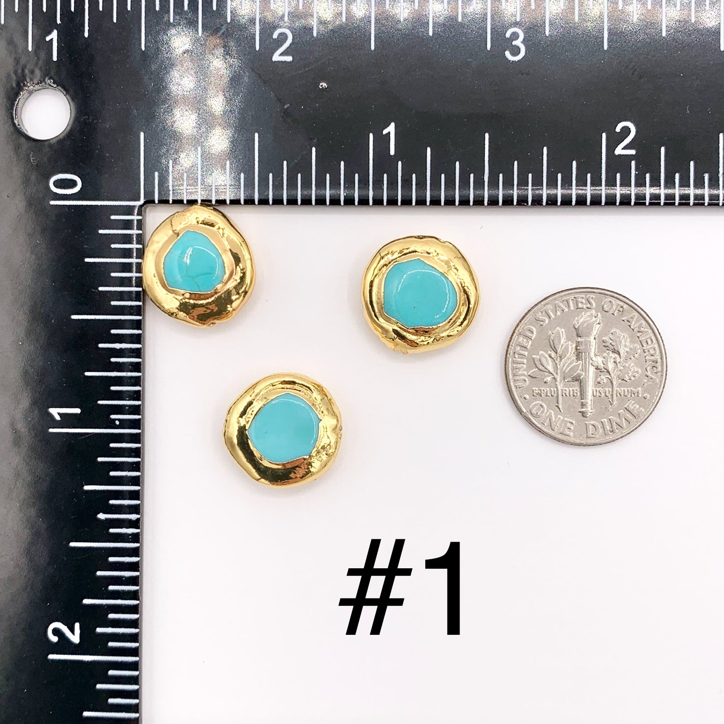 Gold Trim Turquoise Magnesite Beads in 18K Gold Plated Copper Come in 4 Sizes