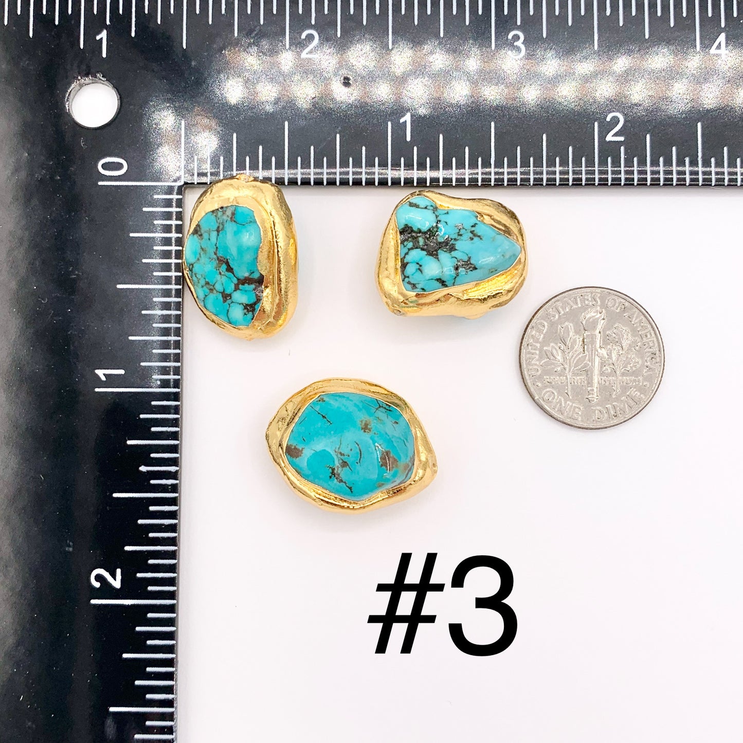 Gold Trim Turquoise Magnesite Beads in 18K Gold Plated Copper Come in 4 Sizes