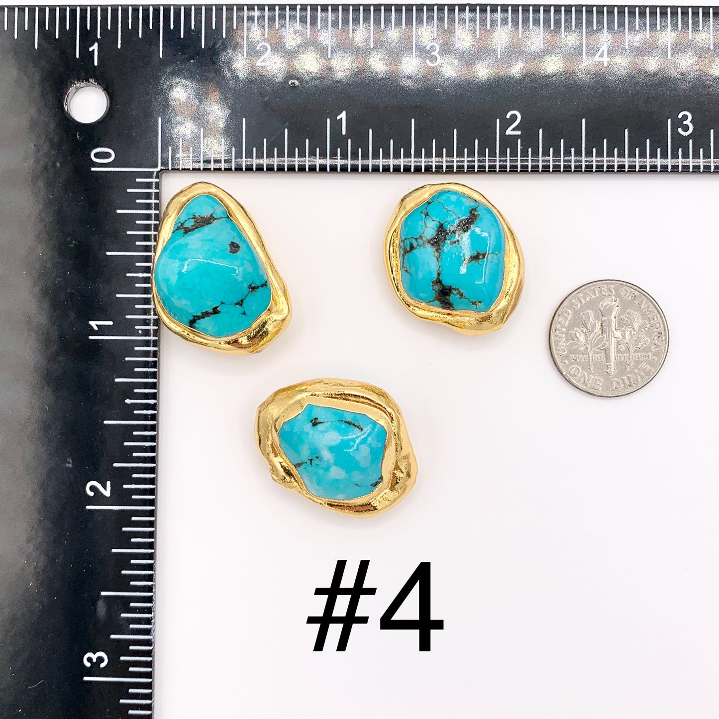 Gold Trim Turquoise Magnesite Beads in 18K Gold Plated Copper Come in 4 Sizes