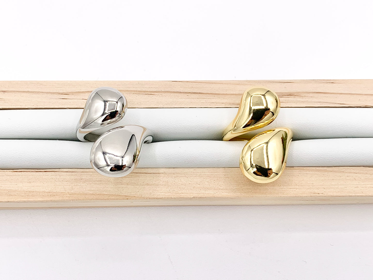 Simple Chunky Teardrop Bypass Ring in 18K Gold And Platinum Plated Brass 4PCS