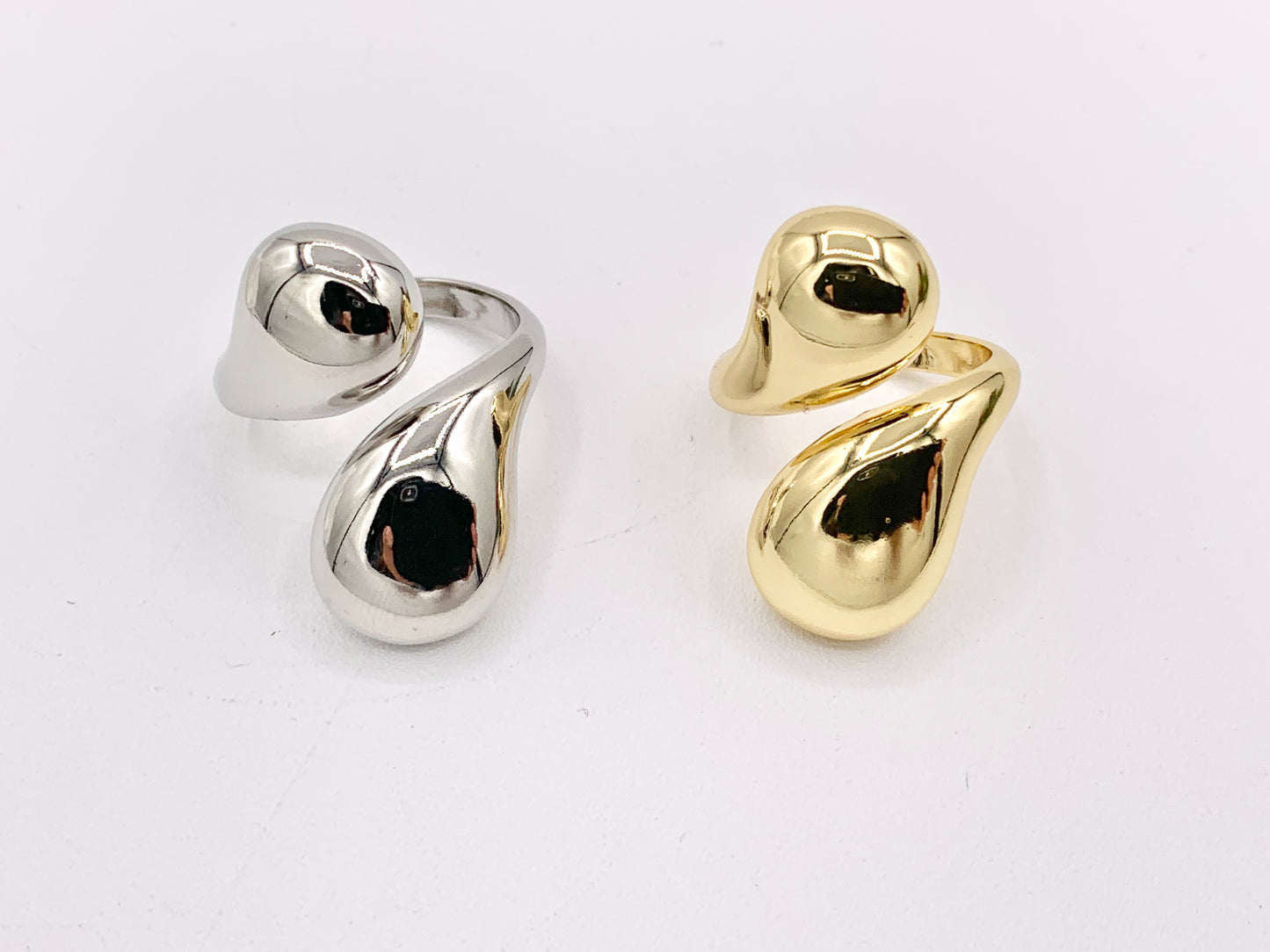 Simple Chunky Teardrop Bypass Ring in 18K Gold And Platinum Plated Brass 4PCS