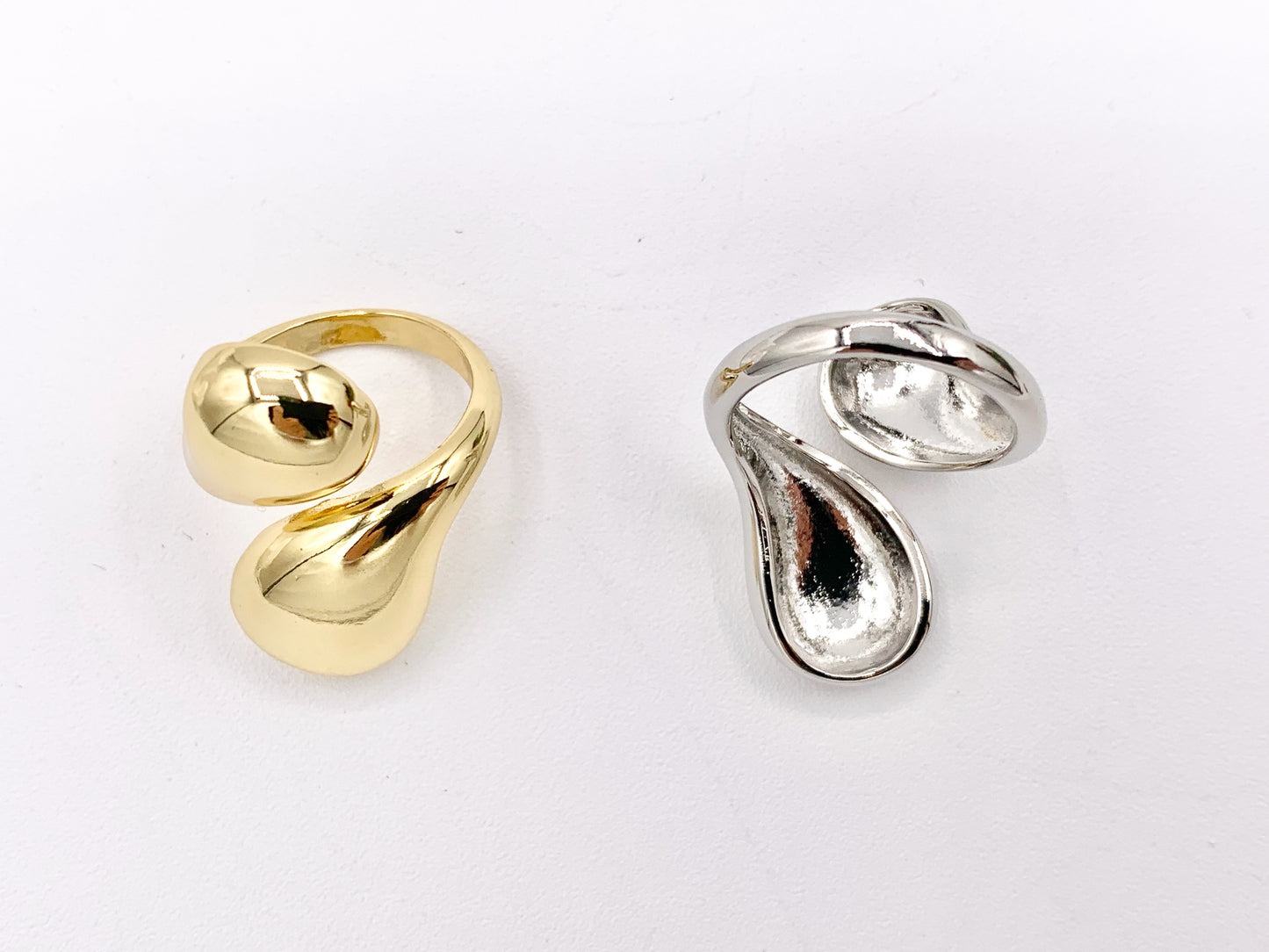 Simple Chunky Teardrop Bypass Ring in 18K Gold And Platinum Plated Brass 4PCS