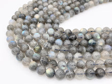 Load image into Gallery viewer, Grade AAA Labradorite Beautiful Blue Flash Round Smooth Natural Light Gray Gemstone Beads 4mm, 5mm, 6mm, 7mm, 8mm, 9mm, 11mm Around 14&quot;-15&quot;
