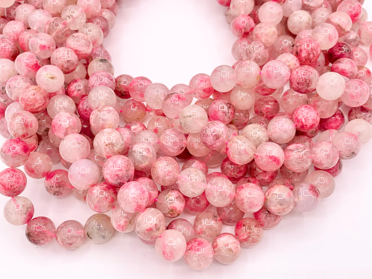 Beautiful Sakura Mist Rhodonite Quartz Round Smooth Shiny Natural Soft Pink Gemstone Beads 6mm 8mm 10mm For Jewelry Making 14-15"