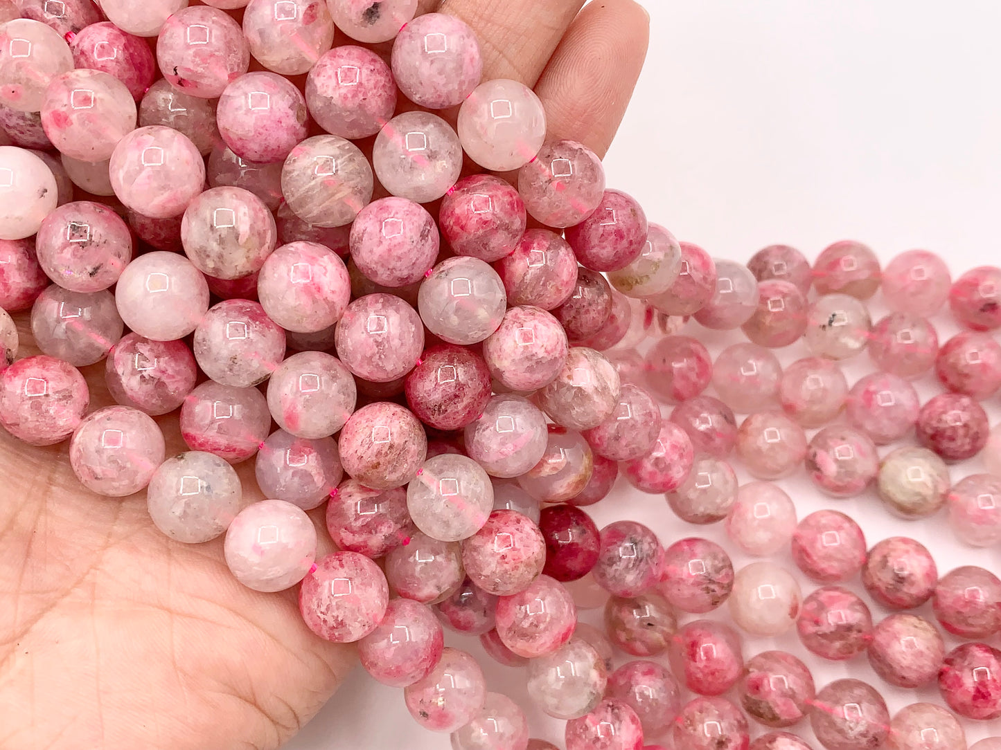 Beautiful Sakura Mist Rhodonite Quartz Round Smooth Shiny Natural Soft Pink Gemstone Beads 6mm 8mm 10mm For Jewelry Making 14-15"