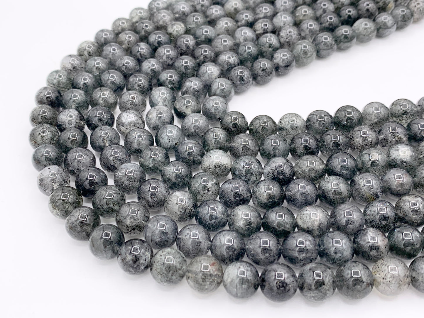 Natural Black Muscovite Round Smooth Shiny Natural Dark Gray Gemstone Beads 15"