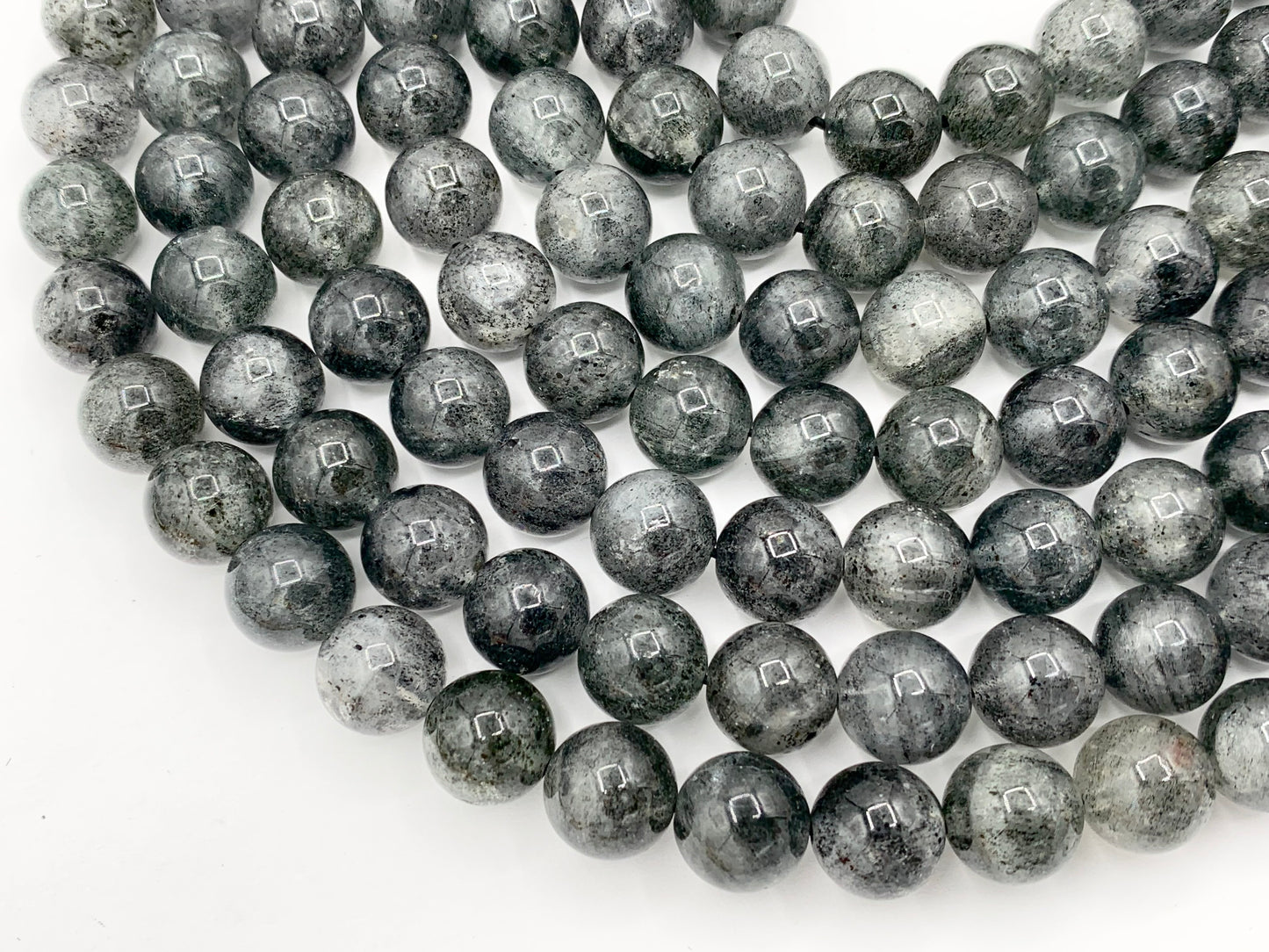 Natural Black Muscovite Round Smooth Shiny Natural Dark Gray Gemstone Beads 15"