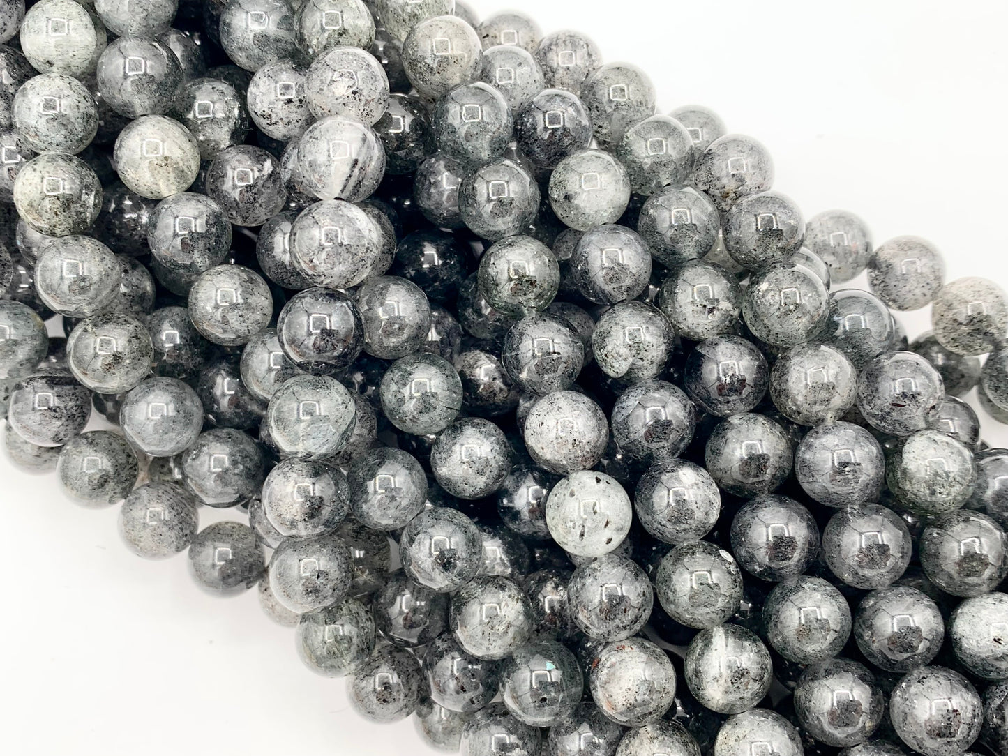 Natural Black Muscovite Round Smooth Shiny Natural Dark Gray Gemstone Beads 15"