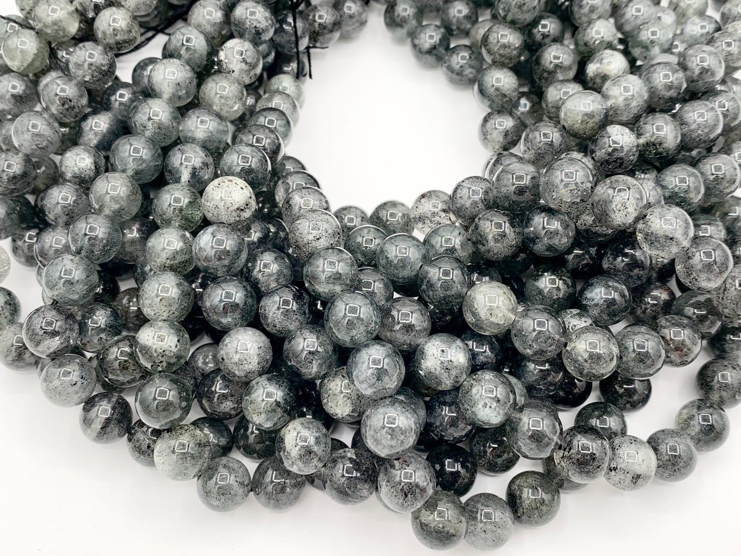 Natural Black Muscovite Round Smooth Shiny Natural Dark Gray Gemstone Beads 15"