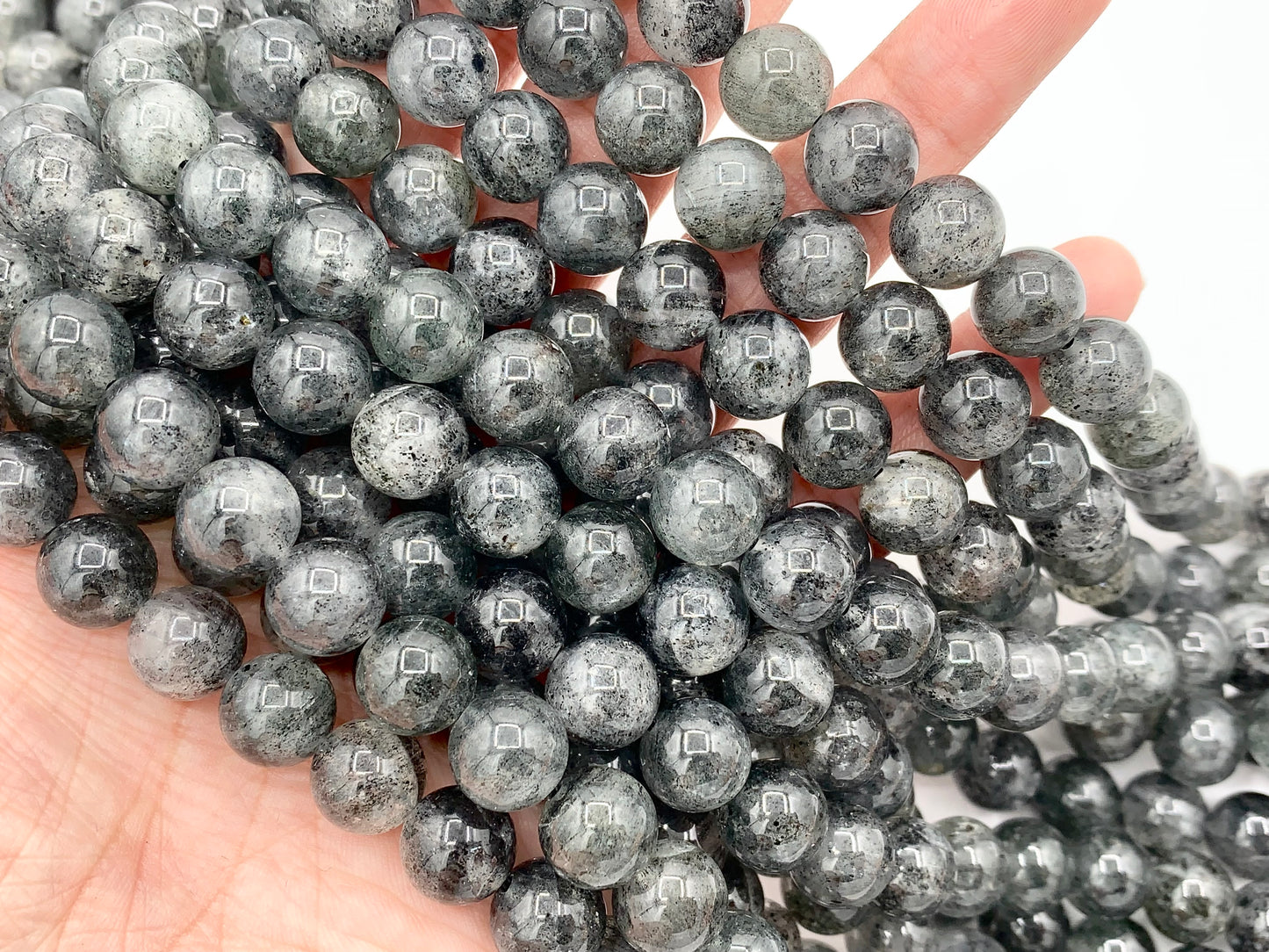 Natural Black Muscovite Round Smooth Shiny Natural Dark Gray Gemstone Beads 15"