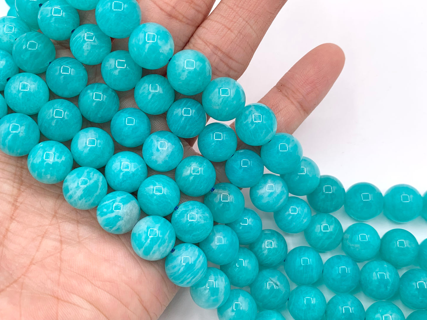 Top Quality Peruvian Amazonite Round Smooth Shiny Natural Teal Color Gemstone Beads 10mm 12mm Around 14-15"