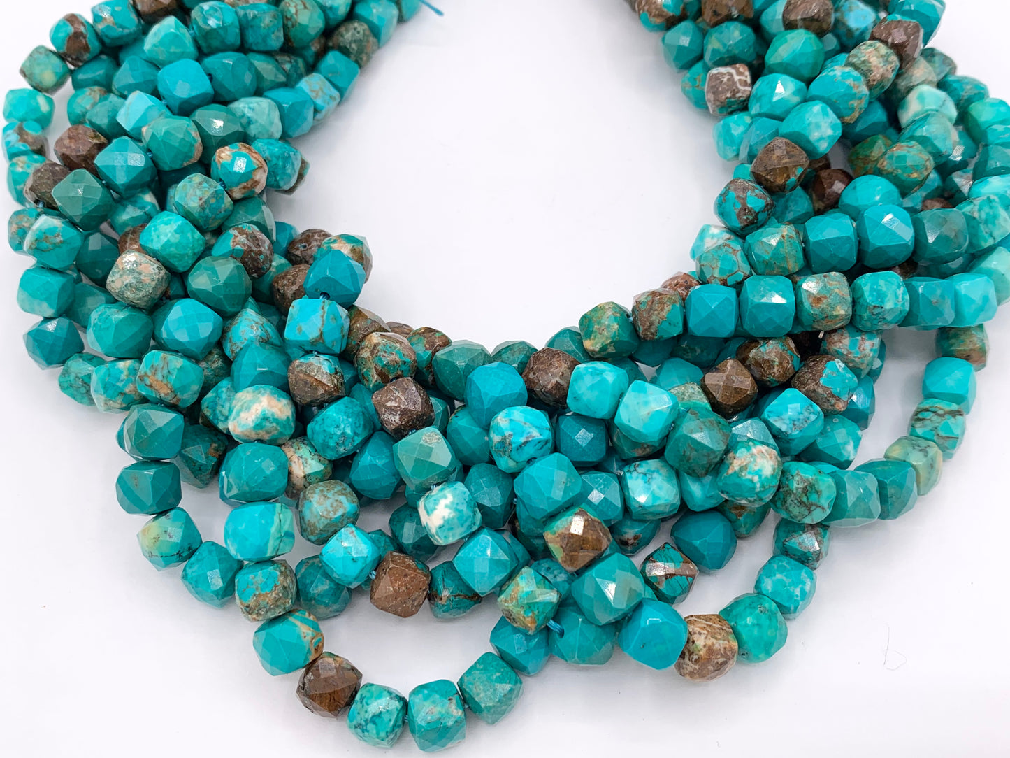 Natural Magnesite High Quality Hand Cut Faceted Cube Beads Natural Turquoise Color Stone 4mm, 5mm, 6-7mm, 8-9mm