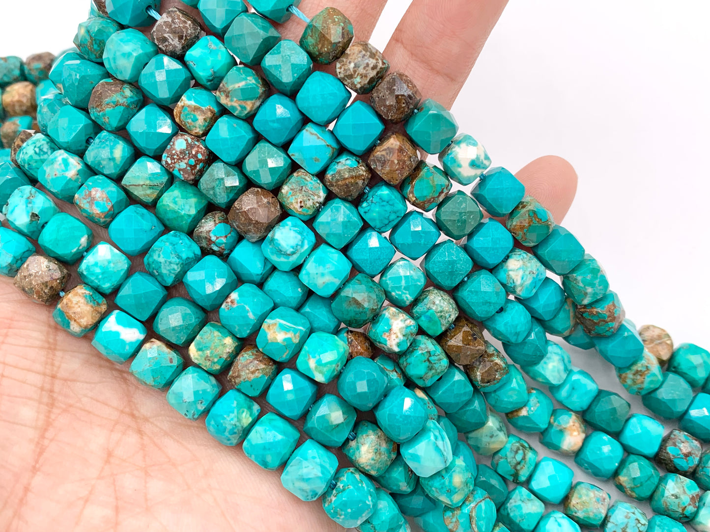 Natural Magnesite High Quality Hand Cut Faceted Cube Beads Natural Turquoise Color Stone 4mm, 5mm, 6-7mm, 8-9mm