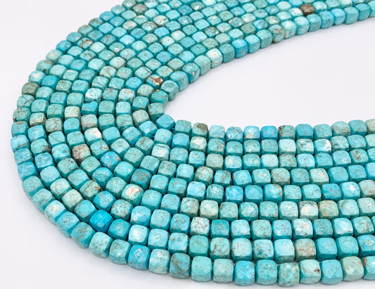 Natural Blue Magnesite High Quality Hand Cut Faceted Cube Beads Natural Light Turquoise Color Stone 4mm, 5mm, 6-7mm, 8-9mm