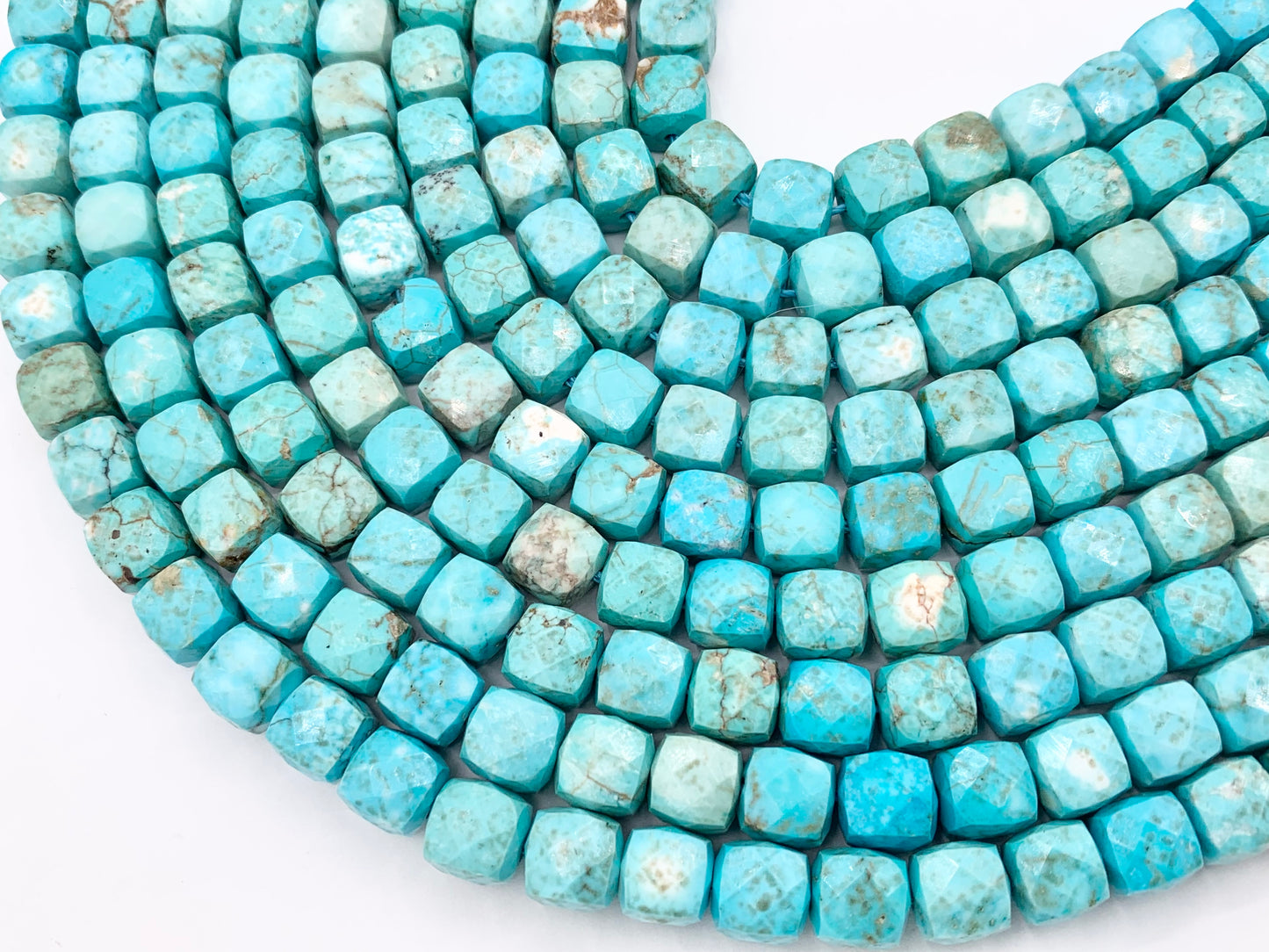 Natural Blue Magnesite High Quality Hand Cut Faceted Cube Beads Natural Light Turquoise Color Stone 4mm, 5mm, 6-7mm, 8-9mm